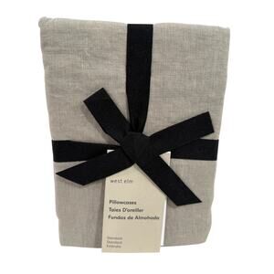 West Elm European Flax Linen Pillowcases Standard Set 2 Gray Minimal SOFT